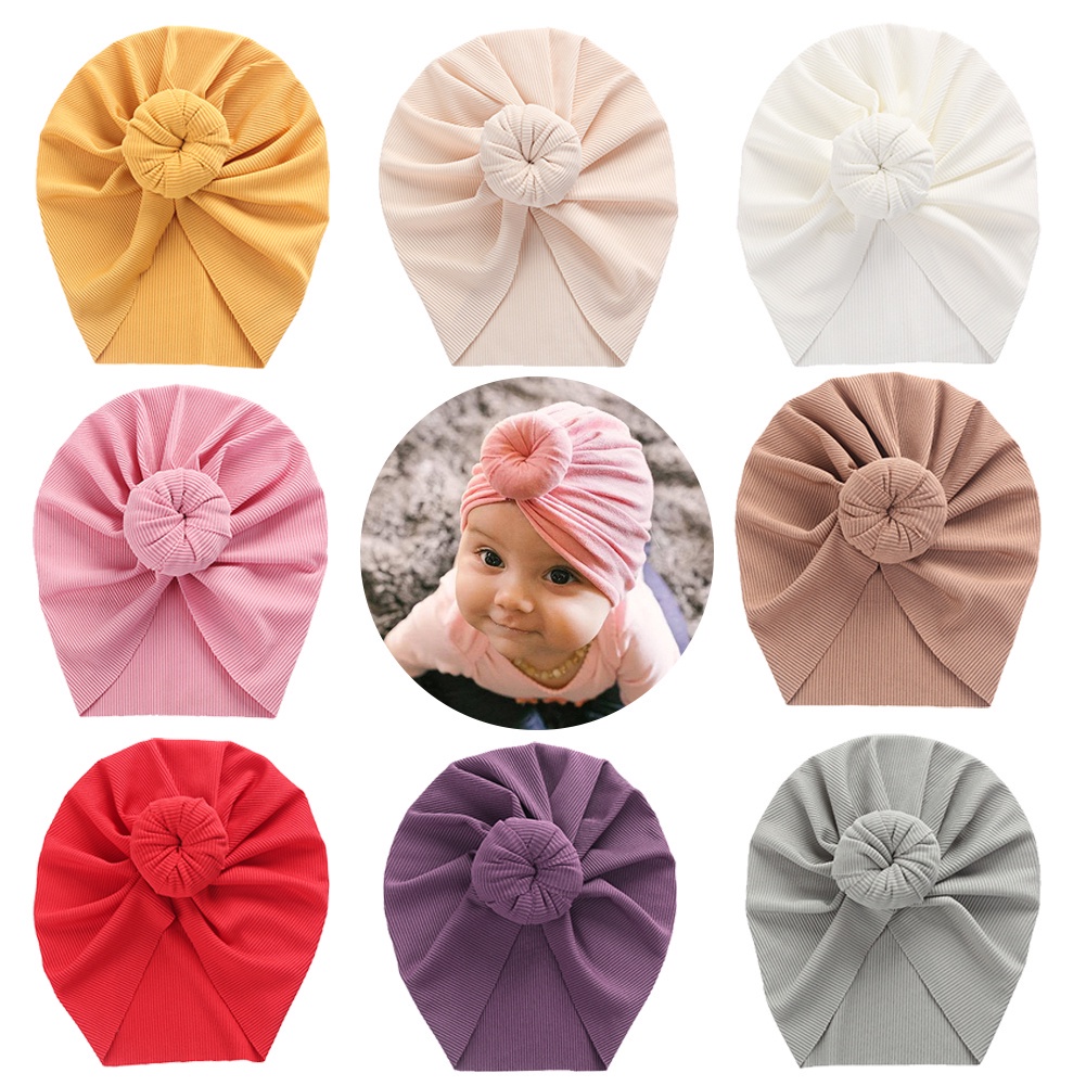 1 Mũ Beanie Sọc Mỏng Màu Trơn Thắt Nút Cho Bé Trai Bé Gái Sơ Sinh