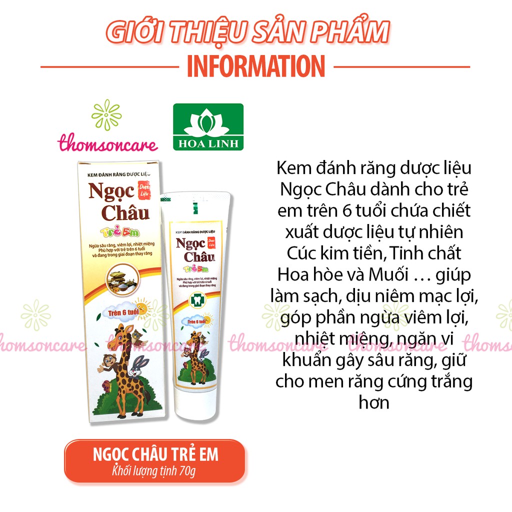 Kem đánh răng cho bé từ thảo dược - Ngọc Châu - Tuýp 70g - cho trẻ từ 6 tuổi, giai đoạn thay răng sữa