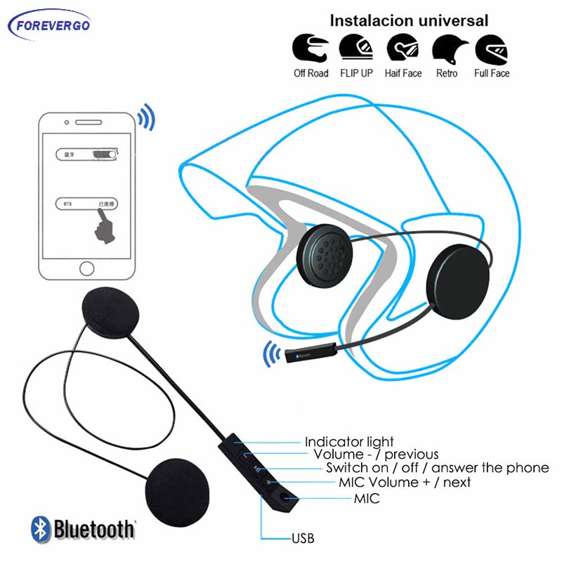 Tai Nghe Bluetooth 4.0 Edr Có Mic Gắn Mũ Bảo Hiểm