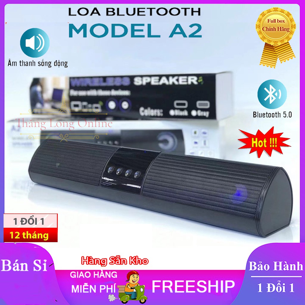 Loa Bluetooth Speaker A2 Dáng Dài 2 Loa Cực Đỉnh, Bass Khỏe, Kiểu Dáng Sang Trọng Hỗ Trợ Thẻ Nhớ, Đài FM, Sạc Usb