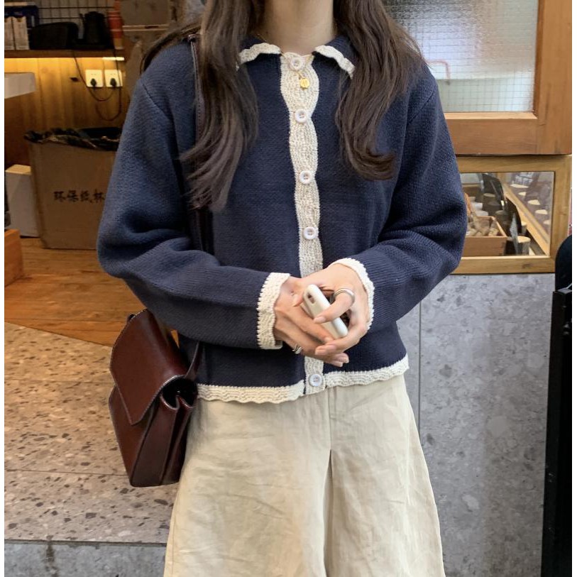 Áo cardigan len montoghi cổ công chúa viền ren ngọt ngào dễ thương Ulzzang Hàn Quốc A87