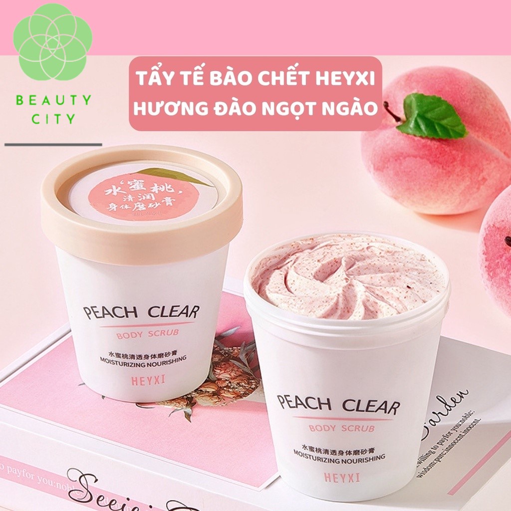 Tẩy Tế Bào Chết Body HEYXI Hương Đào Peach Clear 200ml Tẩy Da Chết Toàn Thân Da Dầu Da Mụn