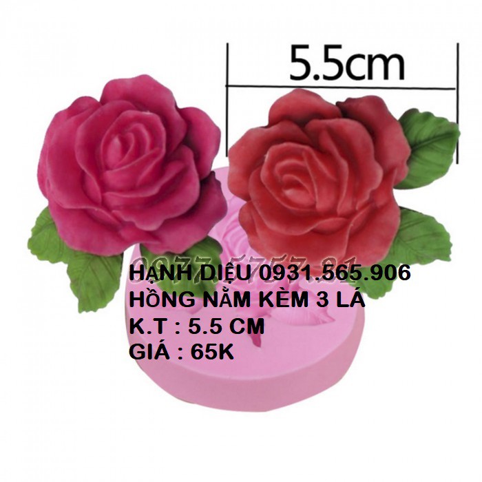 Khuôn Silicone Hoa Hồng Nằm Kèm 3 Lá