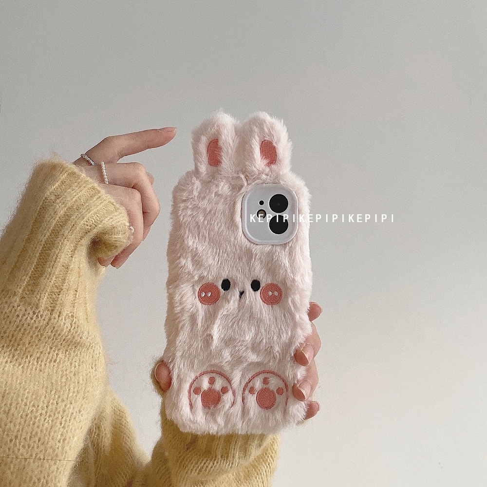 Ốp điện thoại hình thỏ bông mềm mại ấm áp thích hợp cho iphone x 11 8plus xsmax/12