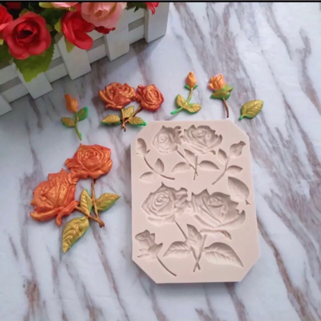 Khuôn silicon làm fondant,trung thu hiện đại hình hoa hồng (KHUÔN CAO CẤP DÀY DẶN KHÔNG MÙI)