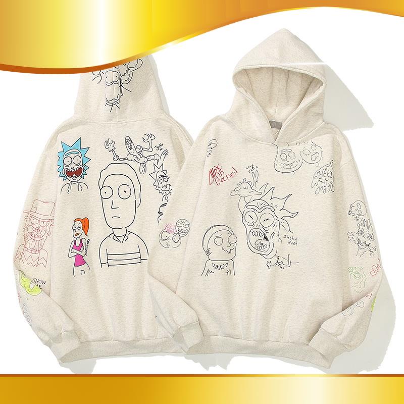 Áo hoodie sweater chui đầu in hình graffiti hoạt hình vẽ tay cá tính cho cặp đôi