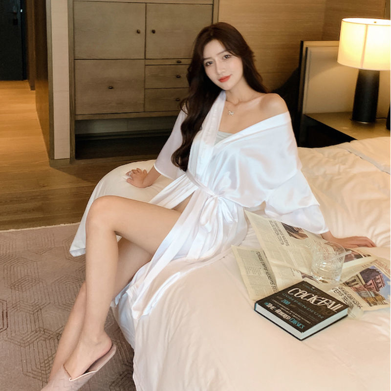 Sexy Women's Nightgowns Spring And Summer Real Ice Silk Mesh Red Pajamas Bathrobe Japanese Style Kimono Long Large Size Women's Service Home | BigBuy360 - bigbuy360.vn