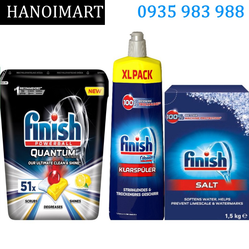 Combo Viên Finish quantum 51 viên + Muối Finish 1.5kg + Nước làm bóng bát Finish 750ml0 - HANOIMART