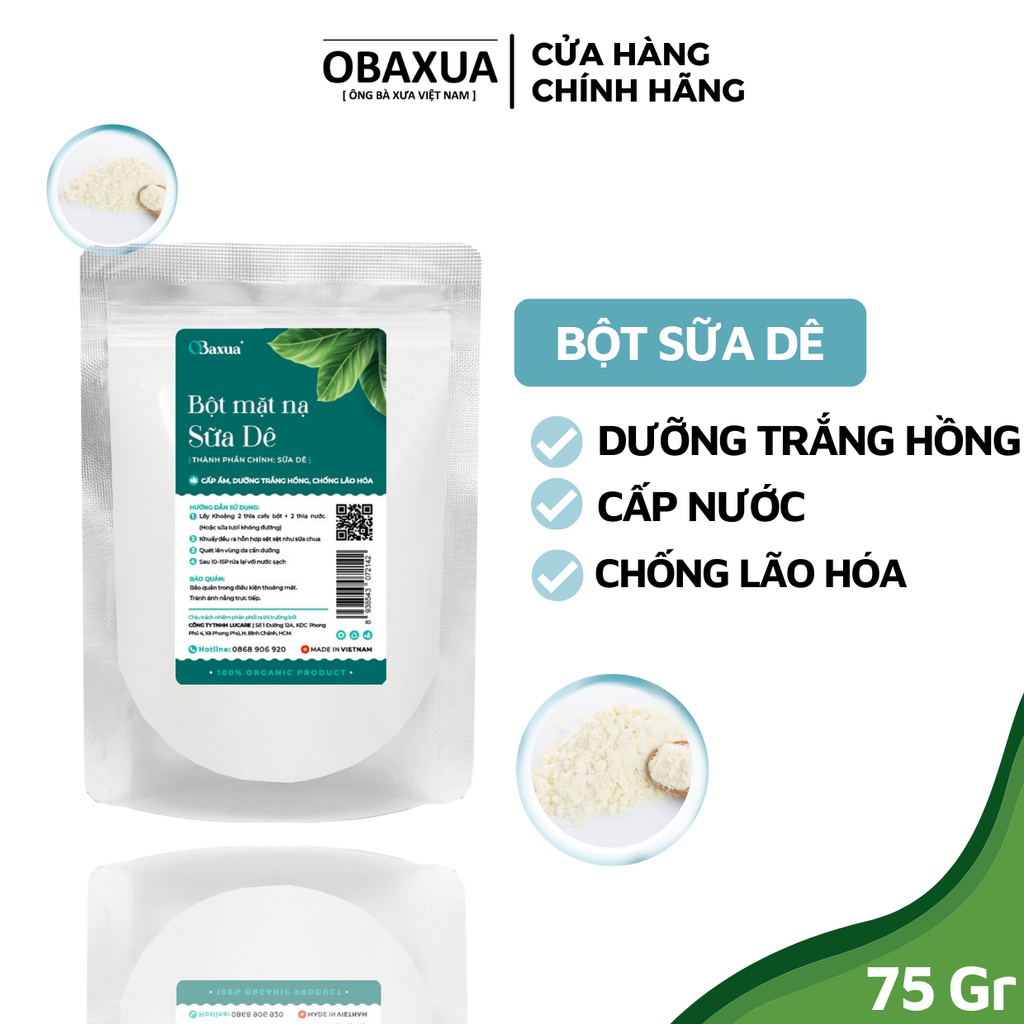 Bột sữa dê OBAXUA nguyên chất 100% Organic Đắp Mặt Siêu Trắng