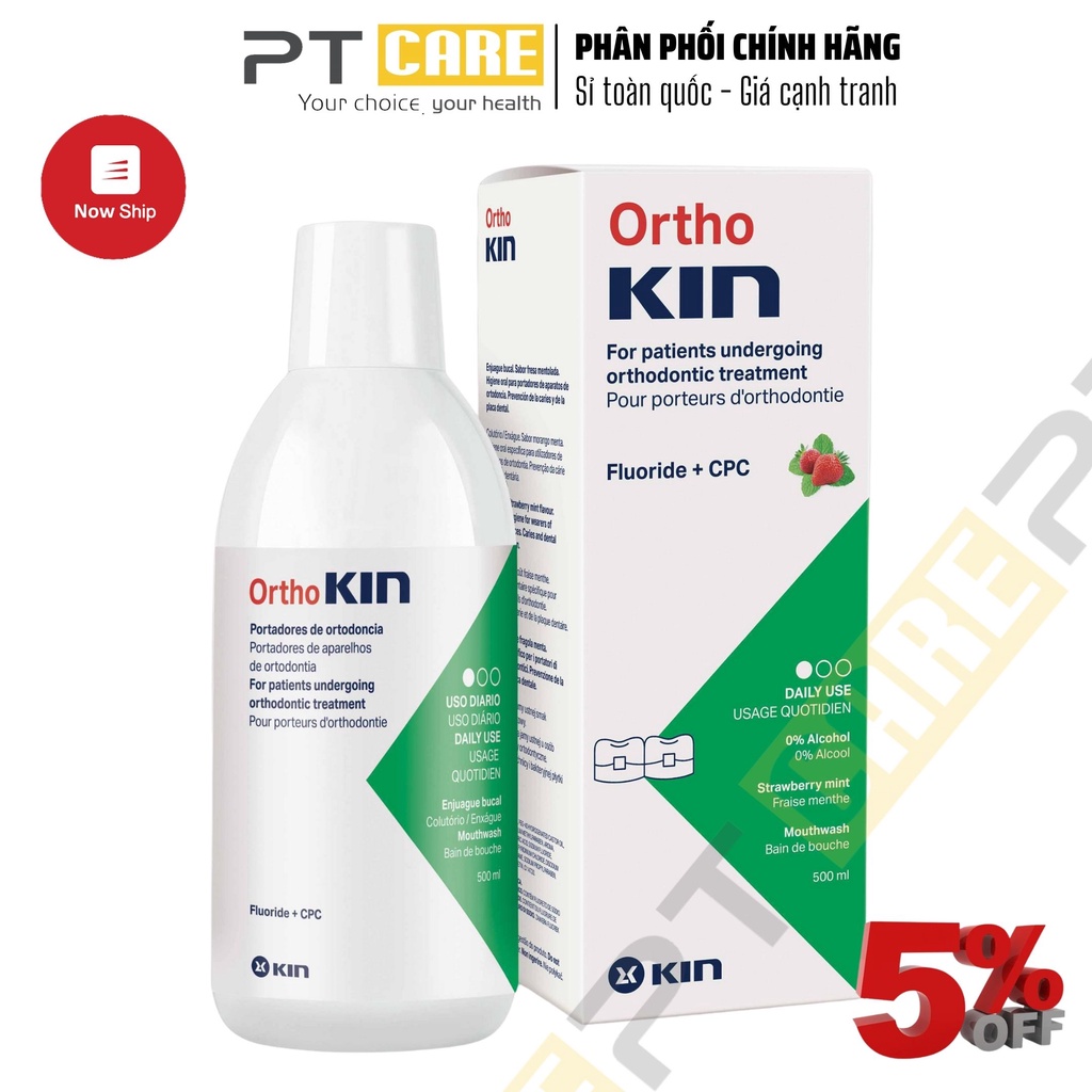 PT CARE | Nước Súc Miệng Dành Cho Răng Niềng Chỉnh Nha Ortho Kin 500ml Ngừa Sâu Răng Thơm Miệng