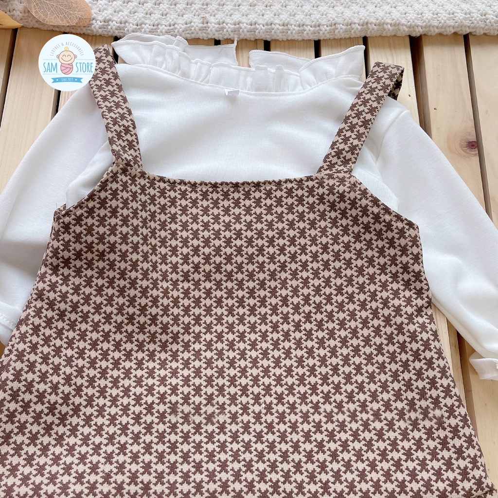 Set Váy Dạ Tiểu thư cho bé gái Size 6 tháng - 7 tuổi, áo trắng cotton len hợp mặc mùa thu đông