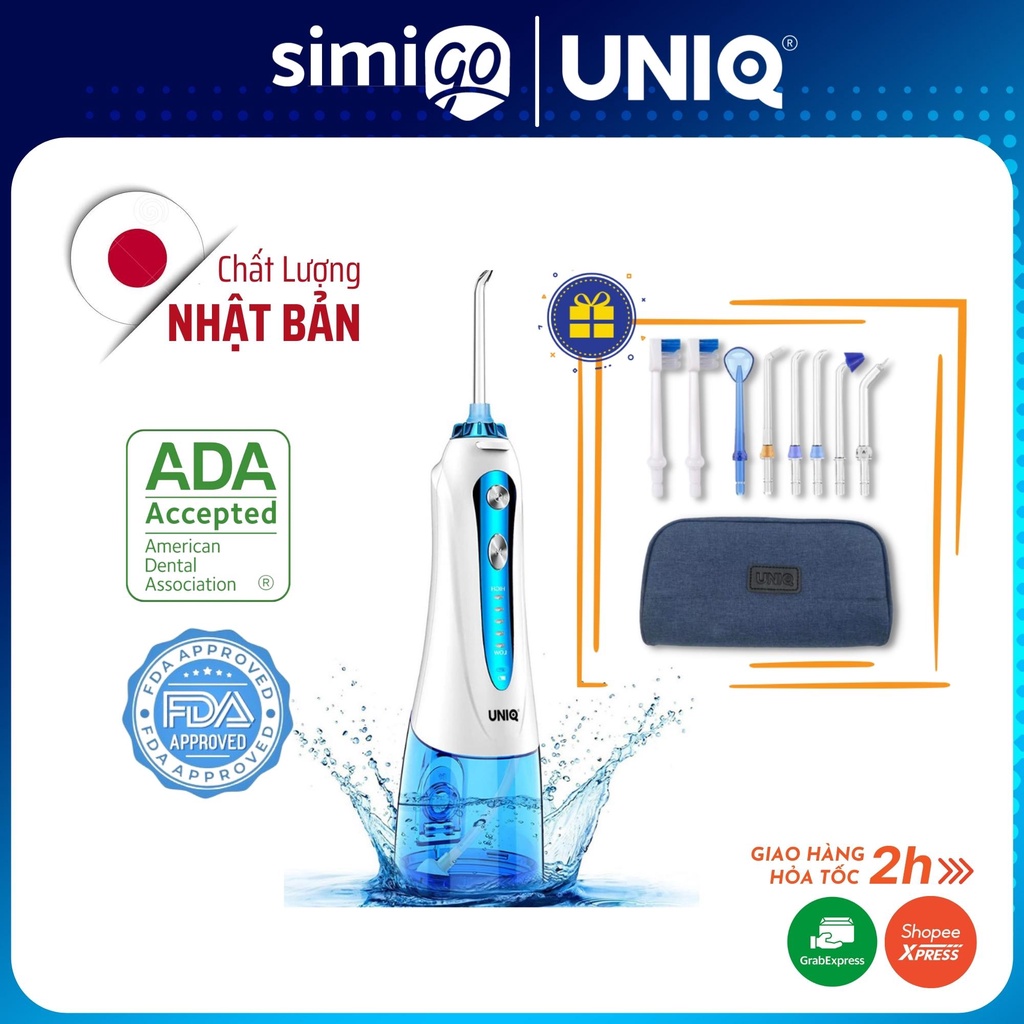 Tăm nước cầm tay UNIQ Smile S1 waterpik động cơ Nhật Bản siêu bền máy vệ sinh răng miệng xịt rửa làm sạch kẽ niềng 300ml