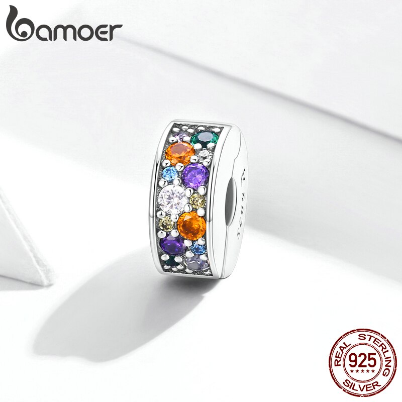 Hạt charm BAMOER SCC1609 làm từ bạc 925 đính đá CZ nhiều màu sắc làm trang sức vòng đeo tay DIY cho nữ