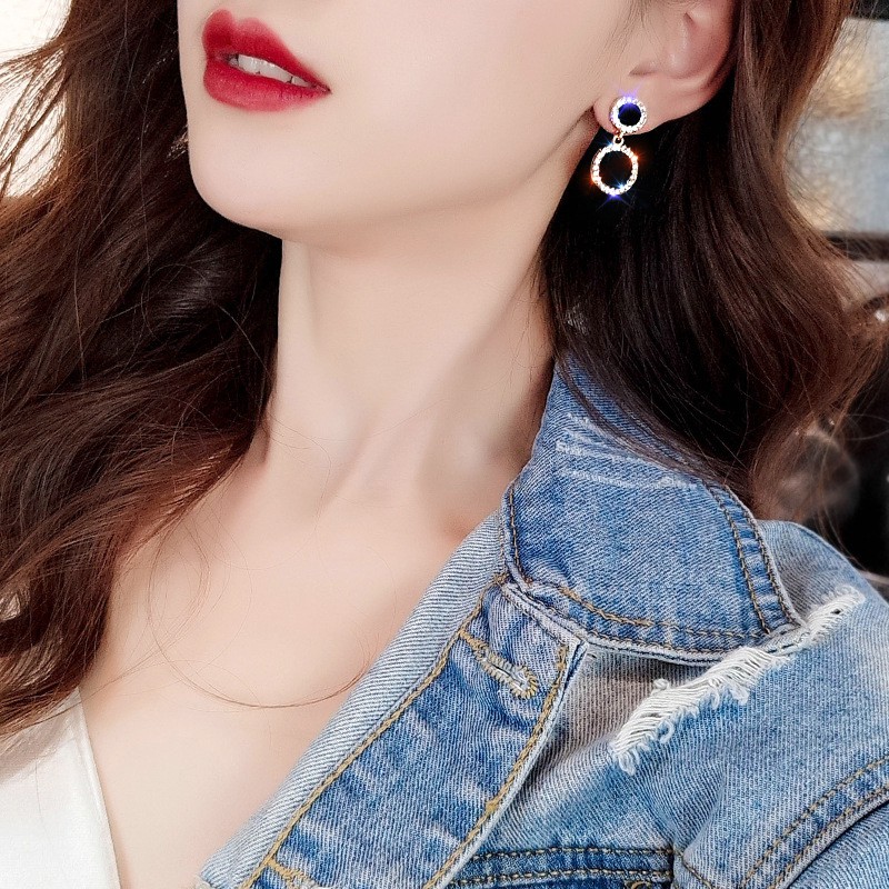 Bông Tai TRÒN ĐEN Đính Đá Siêu Sang MS: BT19 - Hưng Long PC
