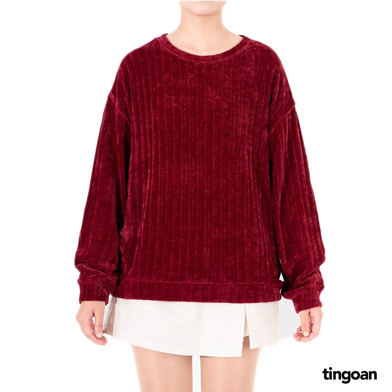 Áo sweater nhung tăm đỏ đậm tingoan