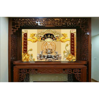 Tranh 3D dán phòng thờ,  bàn thờ KT ngang 1.25m*0.8m có keo sẵn
