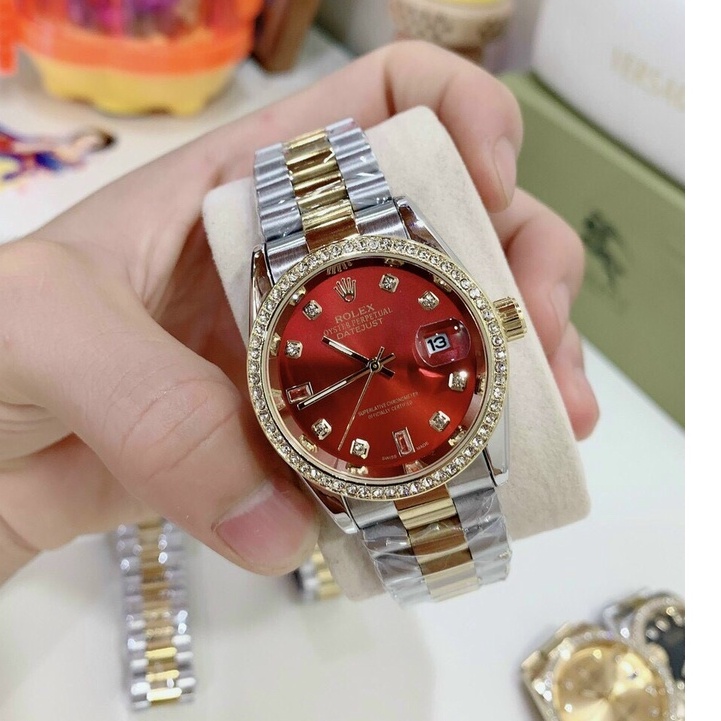 Đồng hồ thời trang nữ Rolex đeo tay dây thép không gỉ đính đá sang trọng dây kim loại mạ vàng chống nước chống xước | BigBuy360 - bigbuy360.vn