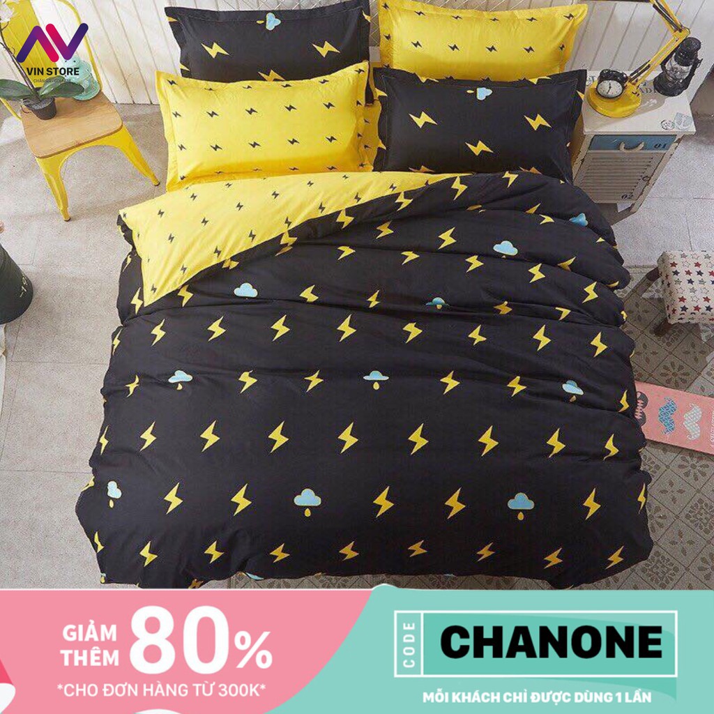 Set Chăn Ga 5 Món Họa Tiết Tia Chớp/ EM24D1 /2 Vỏ Gối /1 Ga Giường /1 Chăn/1 Gối ôm Đủ Size-Hàng Xuất khẩu Cao Cấp