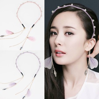 Bờm đính đá cài tóc đuôi dài headband giả bông tai dễ thương