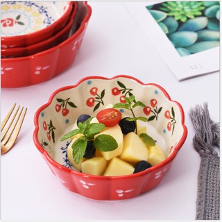 Tô hoạ tiết cherry tự vẽ tay dùng để đựng xà lách tiện lợi