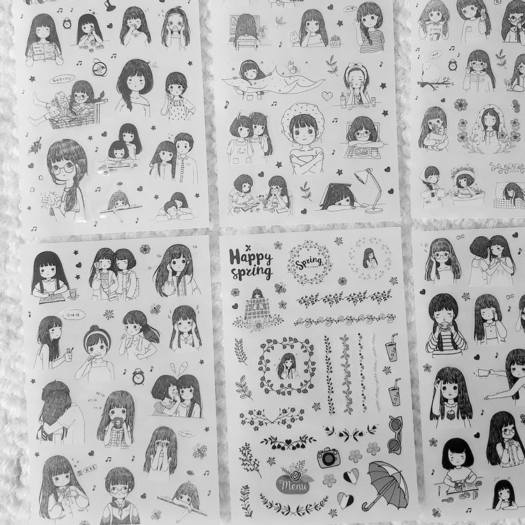 Bộ 6 Tờ Sticker Rose Girl Trang Trí Handmade
