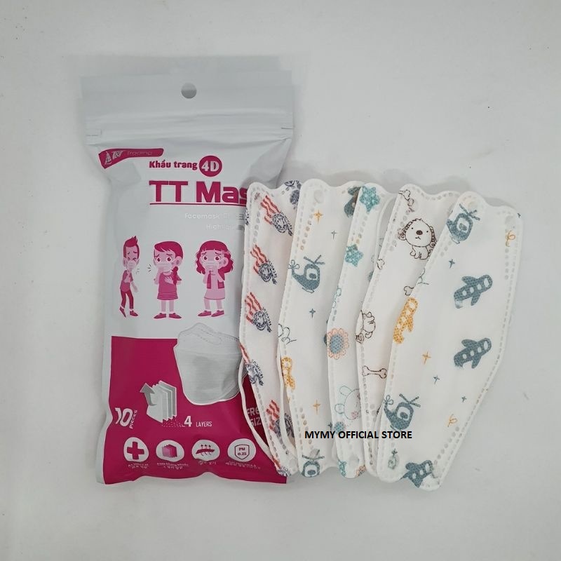 Khẩu trang y tế trẻ em 4D - KF94 kháng khuẩn chống bụi hàng loại 1 chính hãng TT Mask, HUY BẢO mask túi 10 chiếc