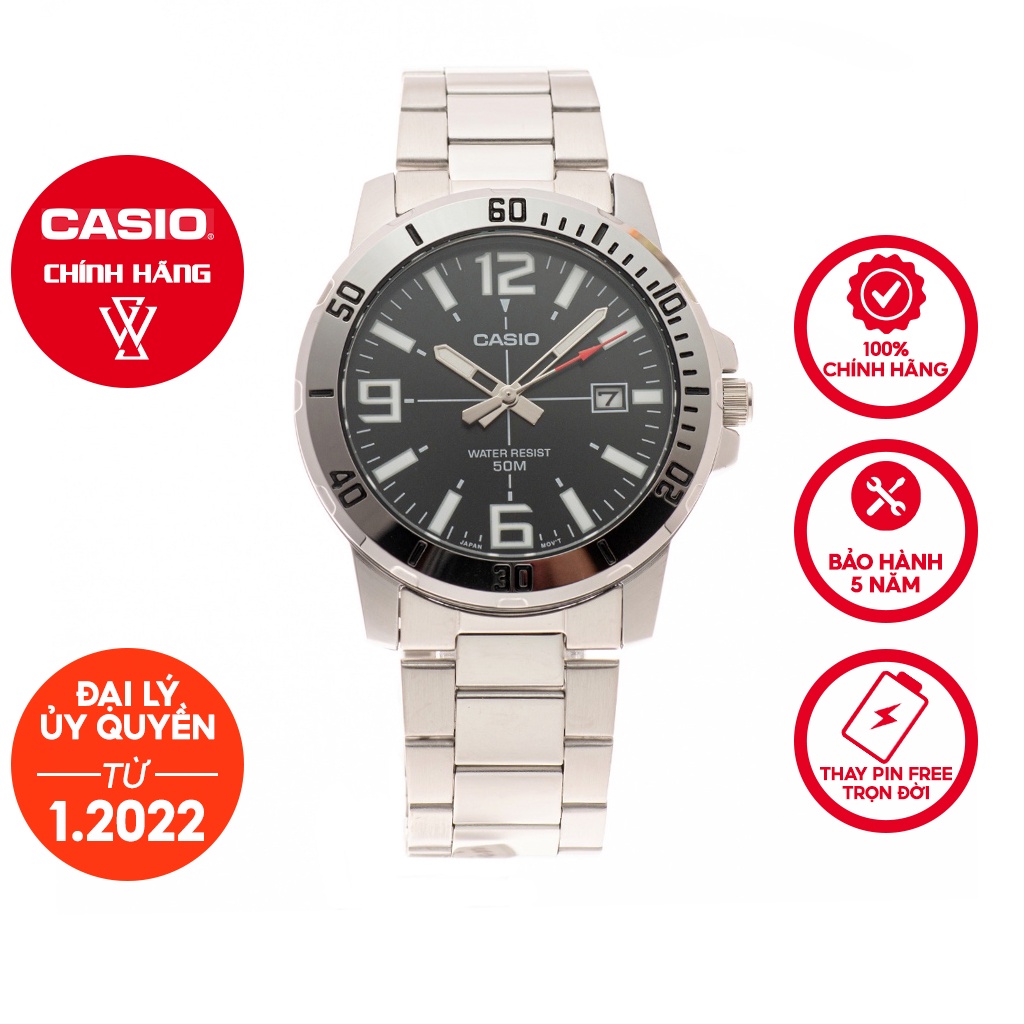 Đồng Hồ Quartz Nam Casio WATCHSTORE MTP-VD01D-1BVUDF Thiết Kế Kính Khoáng 45mm, Dây Kim Loại, Vỏ Thép Không Gỉ