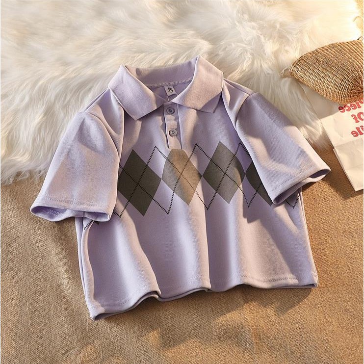 NUZIRO  Áo thun  kiểu croptop cổ bẻ tay ngắn phong cách Hàn Quốc thời trang cho nữ
