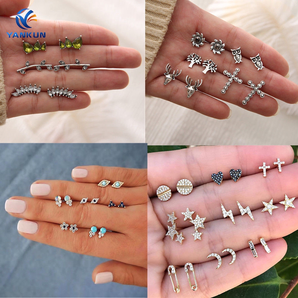 Set 3/5/6/9 Đôi Khuyên Tai Phong Cách Retro Thời Trang Cho Nữ