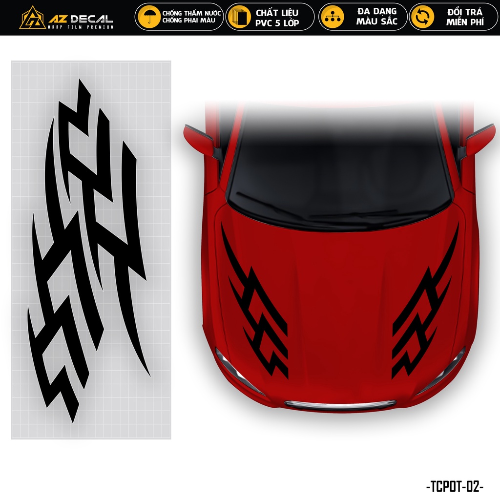 Tem Dán Nắp Capo Xe Ô Tô Xe Hơi Phong Cách Thể Thao | TCPOT-02 | Decal Dán Nắp Capo, Sườn Xe Oto Chống Nước, Bền Màu
