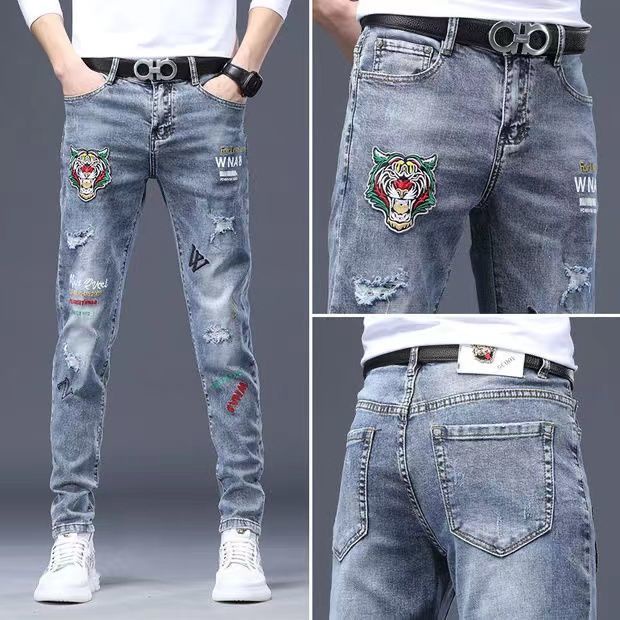 Quần Jeans Lửng Thêu Họa Tiết Cá Tính Cho Nam