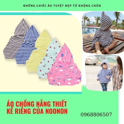 Áo Chống Nắng Có Mũ Noonon, Vải Cotton Siêu Mềm Thoáng Cho Bé Từ 5-20kg