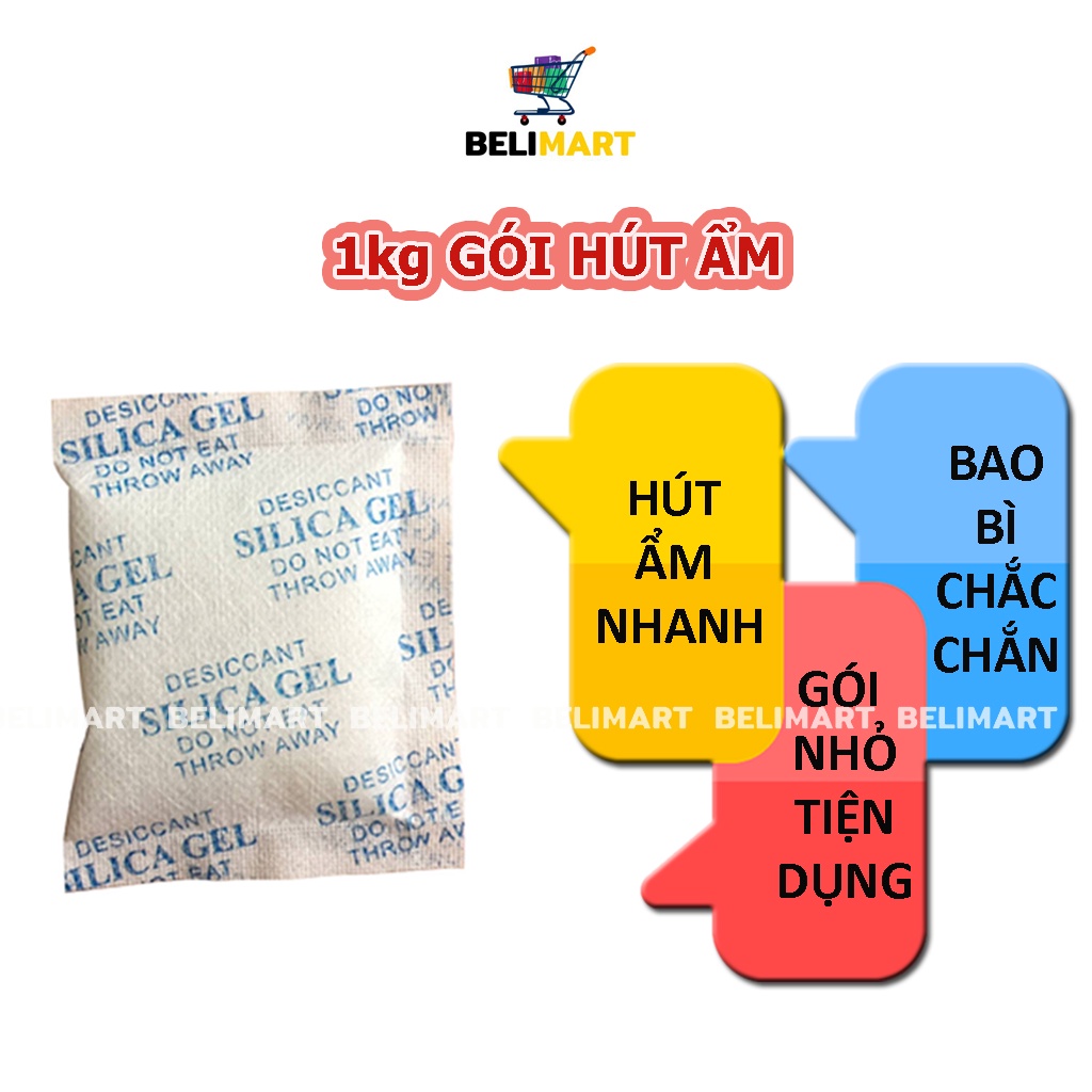 Gói hút ẩm tủ quần áo đóng túi 1kg, túi hút ẩm thực phẩm, máy ảnh, sách báo, giày dép loại 2/5/10g Beli BL020