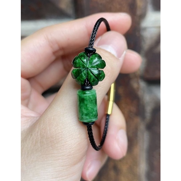 Vòng tay nam nữ mặt 4 lá mic kèm lu thống may mắn tài lộc đeo phong thủy