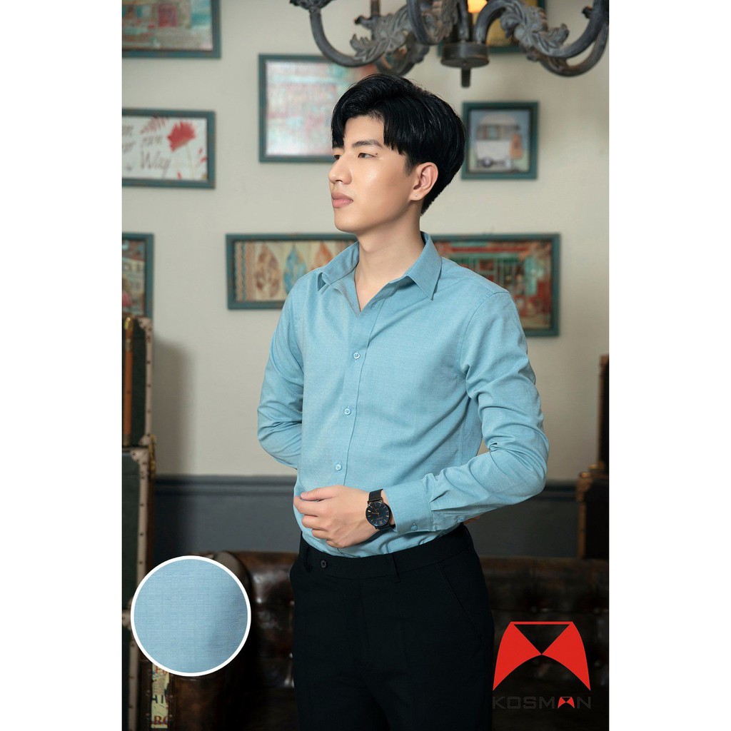 Áo Sơ Mi Nam Dài Tay Kosman Dáng Slimfit Vải Sợi Tre (vải bamboo), Có chun, Mềm Thoáng Mát, Không Nhăn Nhàu - SD1109