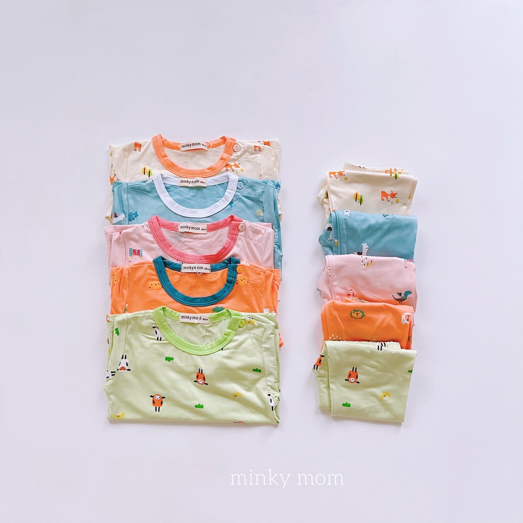 (8-30kg)Bộ dài thun lạnh Minky mom pastel phối họa tiết siêu cute(ảnh thật)