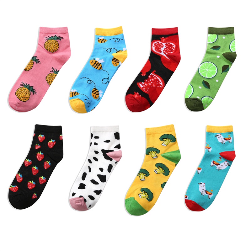 Vớ Cổ Ngắn In Họa Tiết Trái Cây Hoạt Hình Nhiều Màu Thoải Mái Cho Nữ