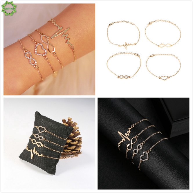 Set 4 vòng tay kim loại đính đá nhiều họa tiết dùng để dự tiệc