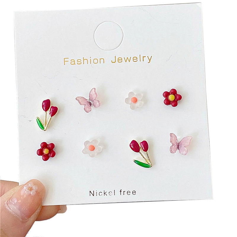 8 Bông Tai Acrylic Hình Hoa Và Bướm Nhiều Màu Sắc Dễ Thương Cho Bạn Gái