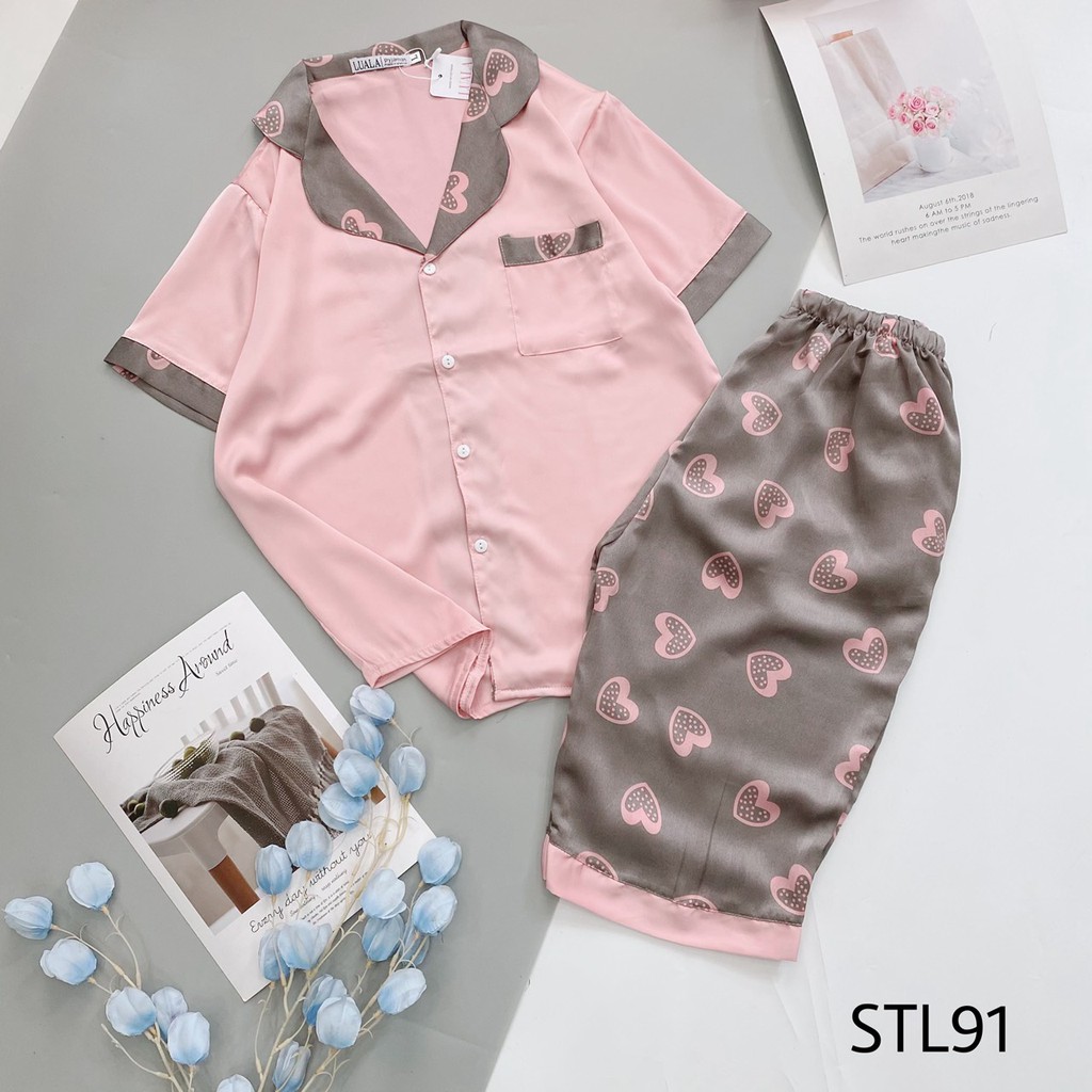 Bán Sỉ Bán Lẻ Bộ Pijama Quần Lửng - Bộ Mặc Nhà Lụa Satin Mềm Mại Thoải Mái Thấm Hút Mồ Hôi Tốt