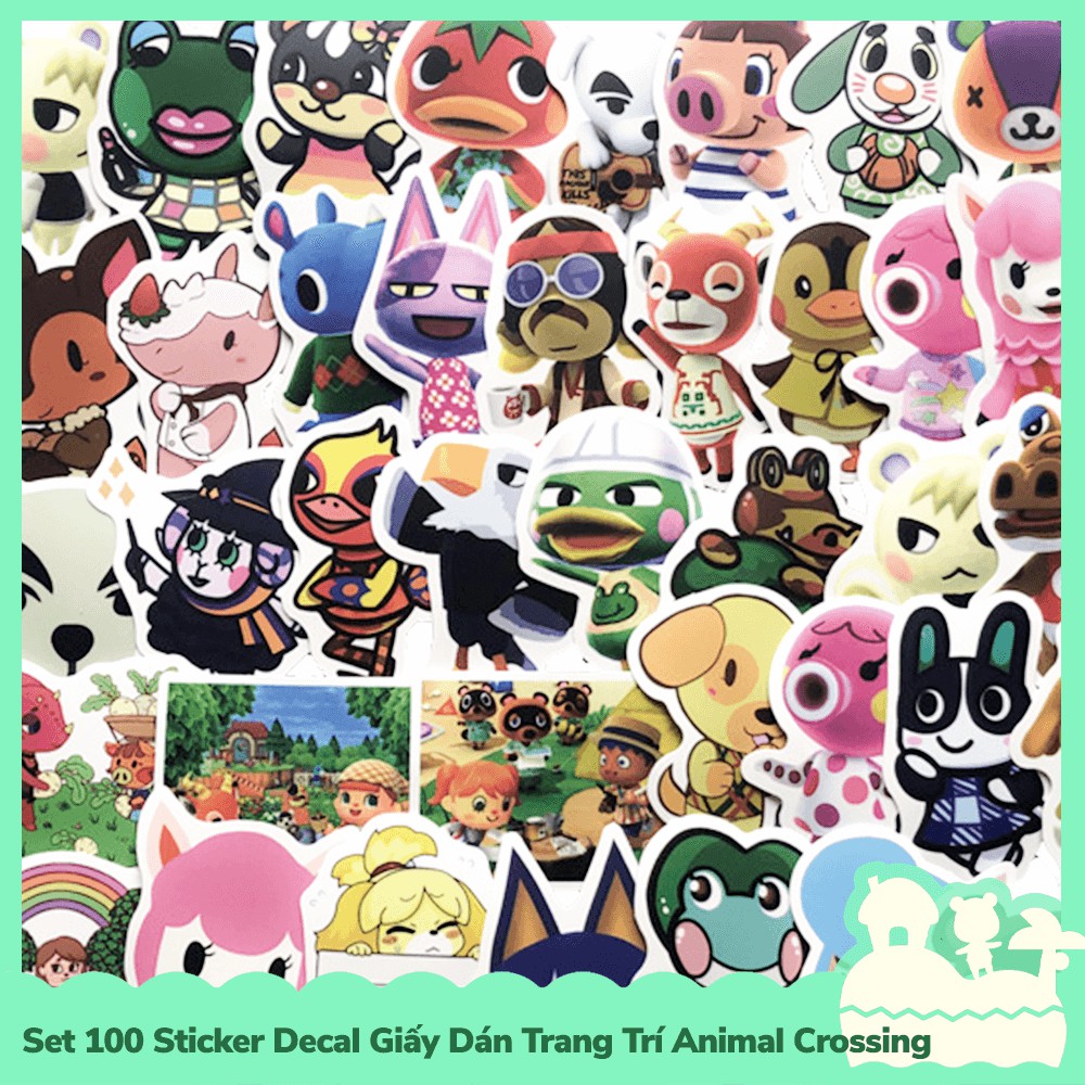Set 100 Sticker Decal Dán Trang Trí Mẫu Nhân Vật Game Nintendo Animal Crossing Horizons