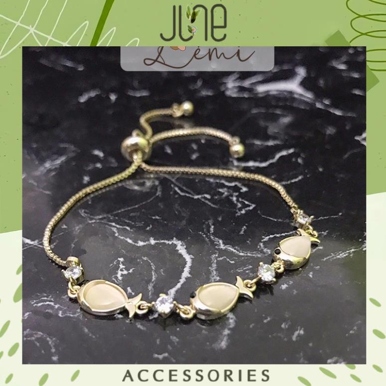 Vòng Tay Nữ Hình Con Cá Đính Đá Zircon Lắc Tay Có Dây Rút Chỉnh Kích Thước Thông Minh, Thời Trang Retro June Accessories