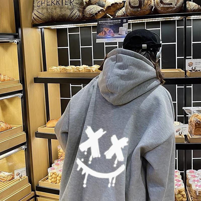 Áo hoodie hình Mặt cười trắng phản quang