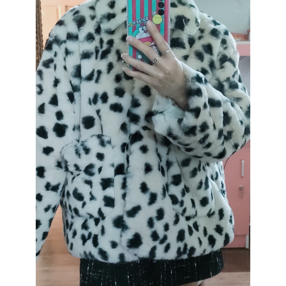 Ảnh thật 6 hình cuối-HC469.Áo khoác lông dáng ngắn họa tiết da báo