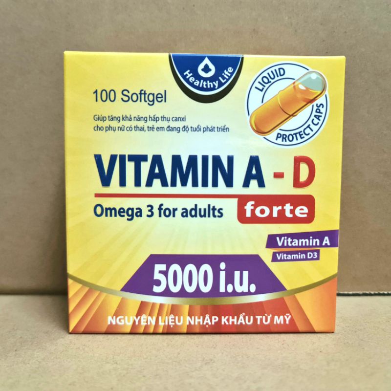 Viên uống Vitamin A D, Omega 3 bổ sung vitamin giảm nguy cơ khô mắt, mỏi mắt, còi xương, hỗ trợ đẹp da, Hộp 100 Viên