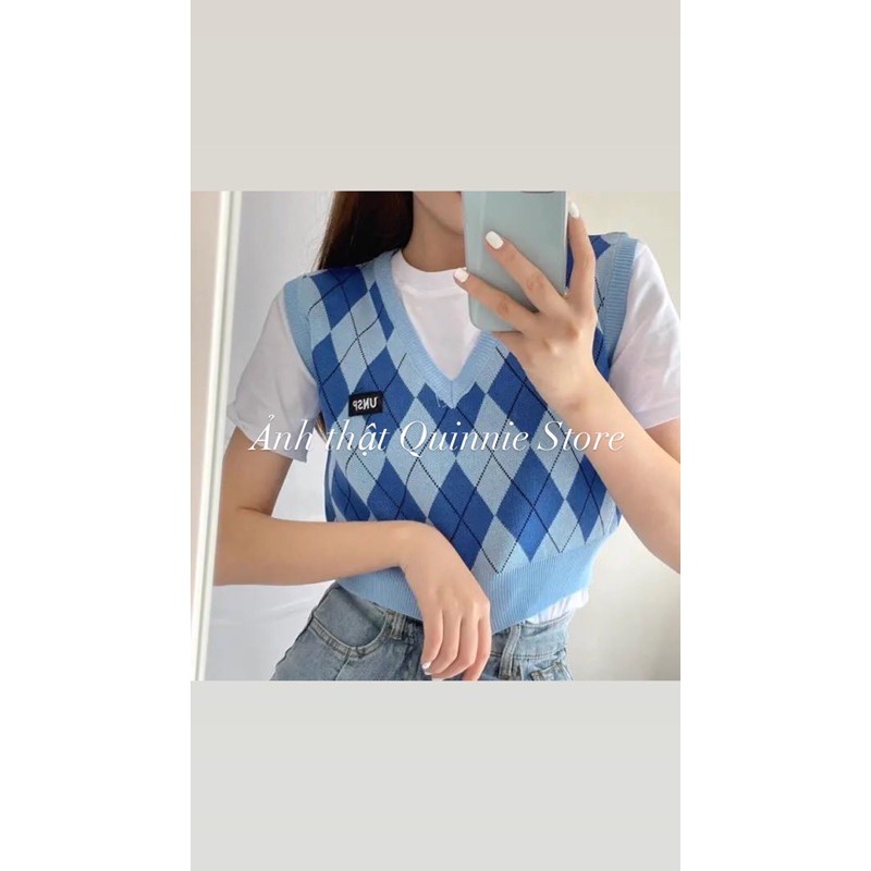 Áo len gile dệt kim, áo len crotop xanh dương Ulzzang | BigBuy360 - bigbuy360.vn
