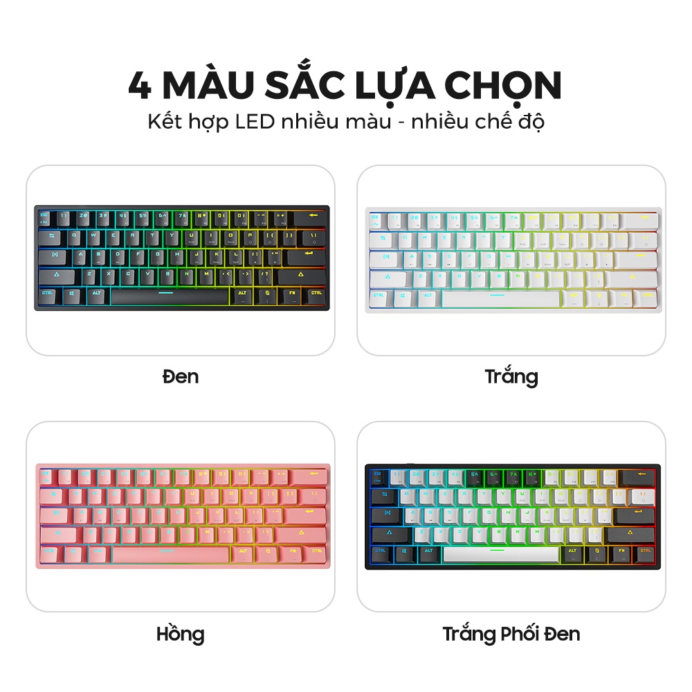 Bàn phím cơ gaming ONEKA KB03 Led RGB cực gọn nhẹ 61 phím chơi game, dùng văn phòng