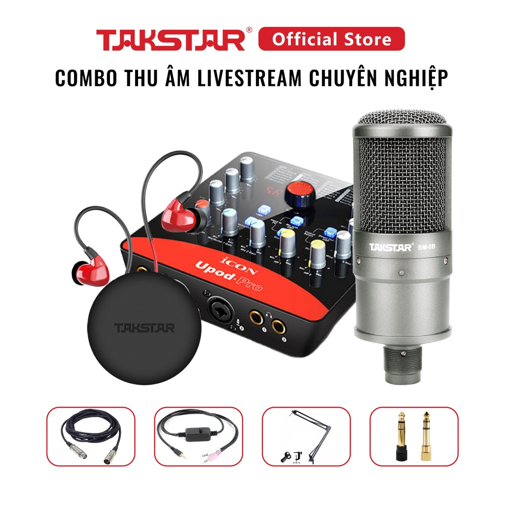 Bộ Mic Livestream Chính Hãng Đầy Đủ Sound Card Icon Upod Pro, Mic Takstar SM-8B, Tai Nghe Takstar TS-2260 & Phụ Kiện