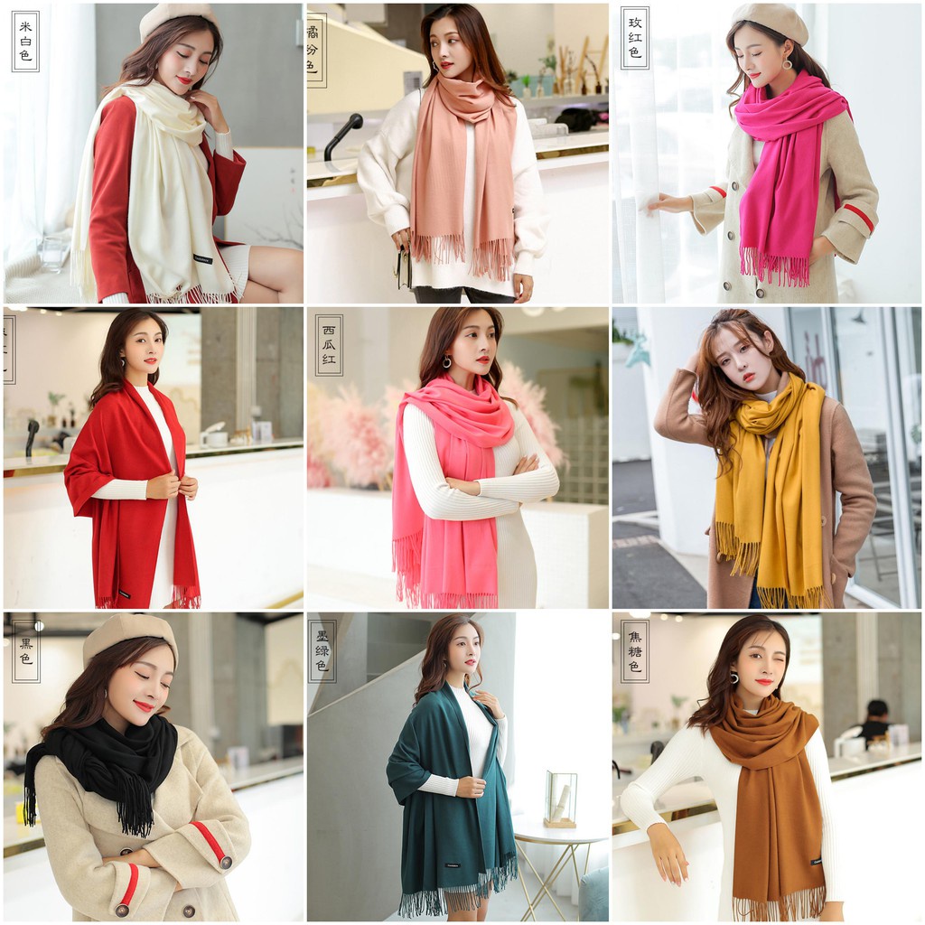 Khăn choàng cổ cashmere trơn chất dày nhiều màu size 60*200cm - Mã CA01