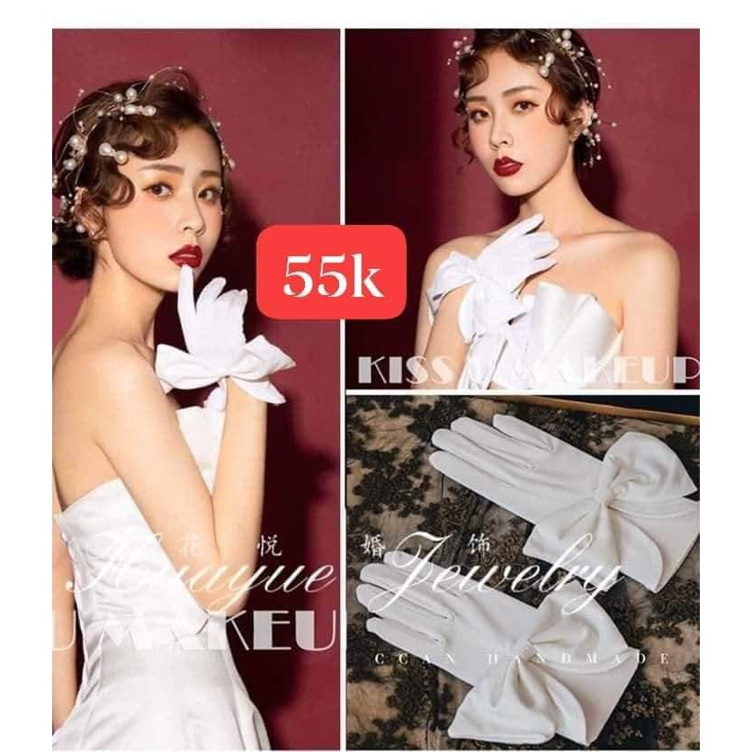 Găng tay cô dâu phi bóng đính nơ, giá chỉ  55k